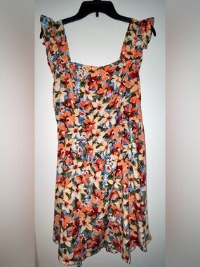SHEIN Curve Floral Dress in Coral, Blue & Cream